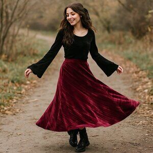 Free People Women Maxi Skirt Size L Velvet Jewel Tone Whimsigoth Cottagecore